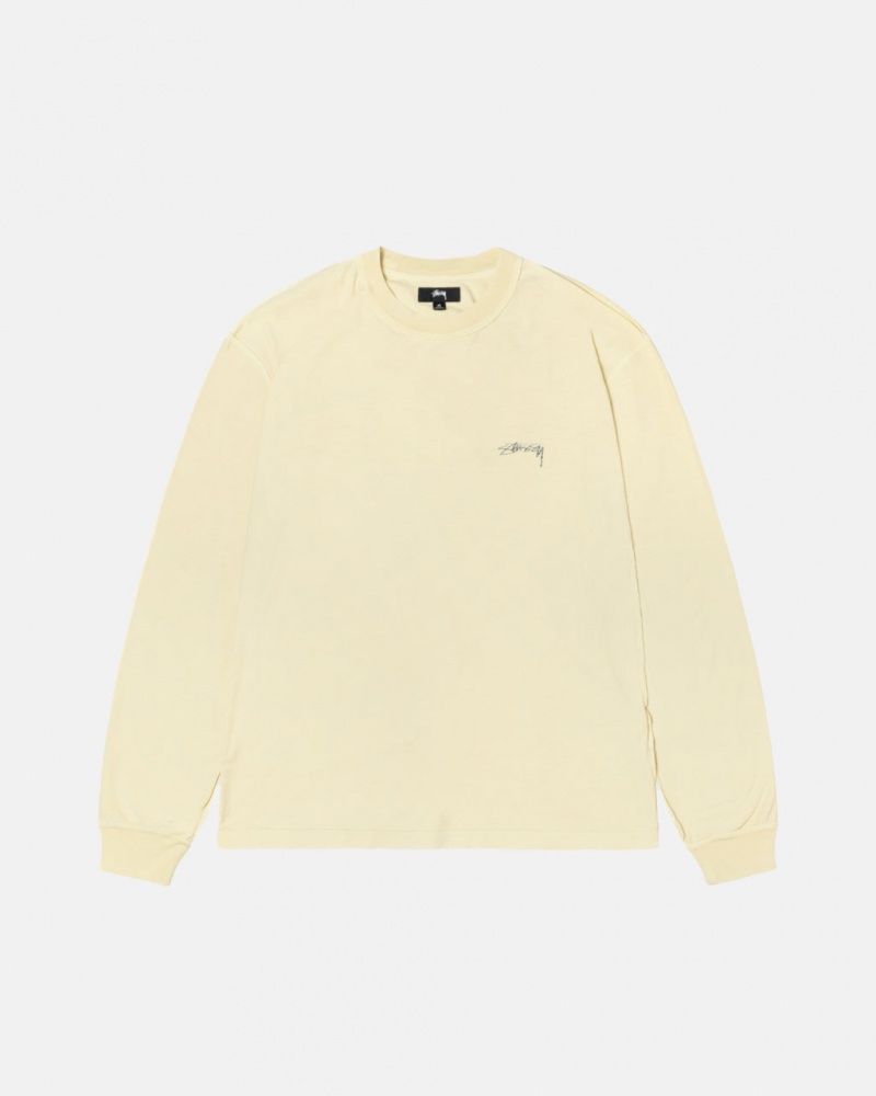 Yellow Men\'s Stussy Lazy Ls Tee Tops KSA | ELO-2195